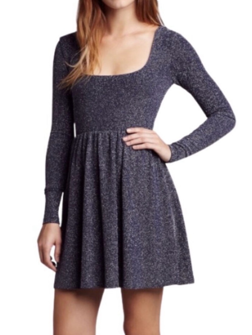 Free People Woman’s Small Sparkle Scoop-Neck Mini Disco/Skater Dress - Gray/Blue